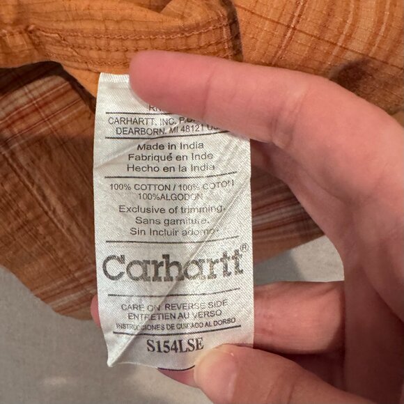 Carhartt Men’s XL Plaid Button-Up Shirt 100% Cotton Rust Orange Check Workwear - Picture 5 of 5